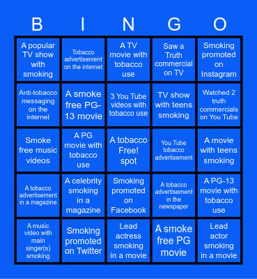 Reality TV- Smoke Free Media BINGO Card