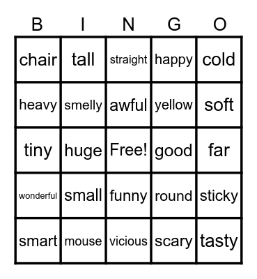 Adjective Bingo Card