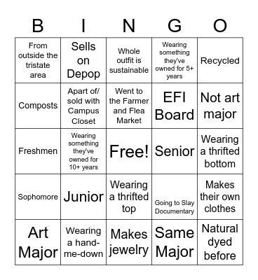 Ethical Fashion Initiative Bingo Card
