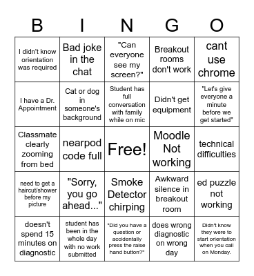 Orientation Bingo Card