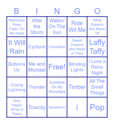 Songs About Weather Bingo Card