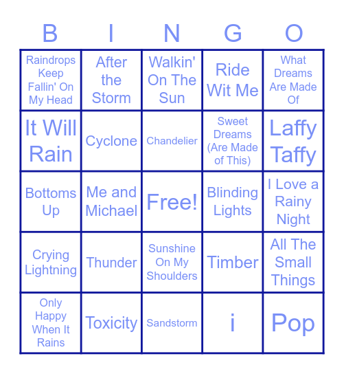 Songs About Weather Bingo Card