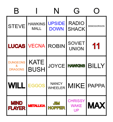 STRANGER THINGS BINGO Card