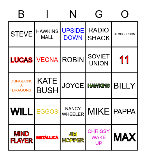 STRANGER THINGS BINGO Card