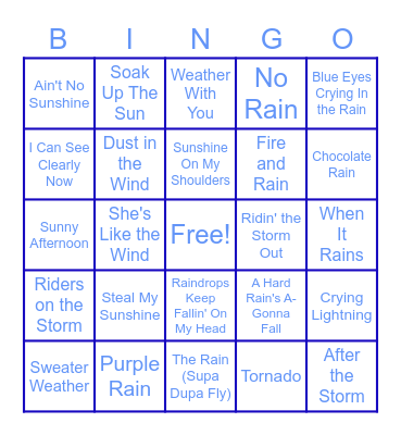 (Sweater) Weather Songs Bingo Card