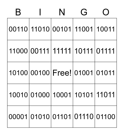 Binary Code Bingo Card