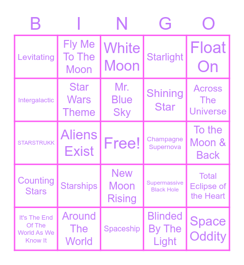 Celestial Jamz Bingo Card