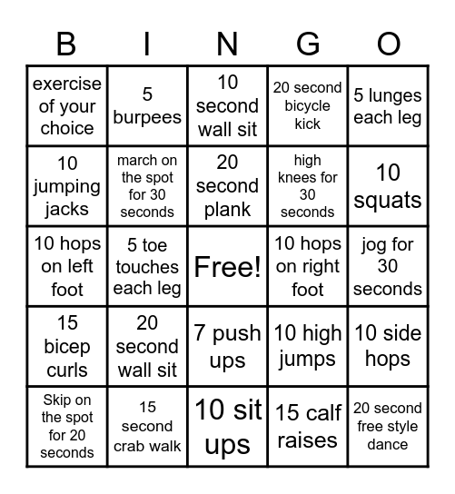 Fitness Bingo! Bingo Card