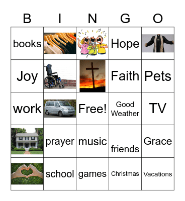 God Cares For Me Bingo Card