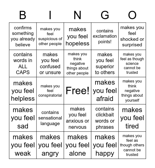 News Headline BINGO Card