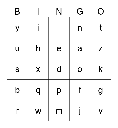 Letter Bingo Card