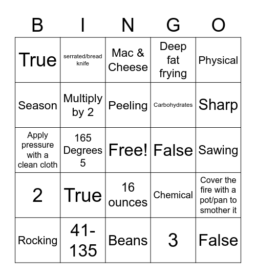 Intro to Nutrition & CA Final Review Bingo Card