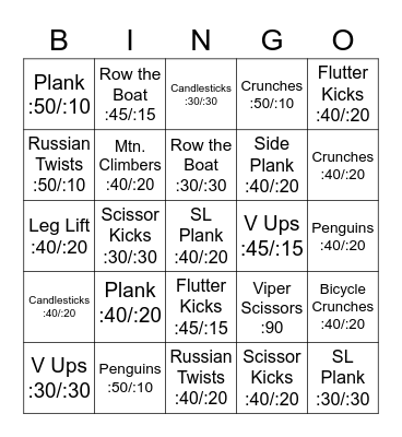 FUN TIME ABS :) Bingo Card