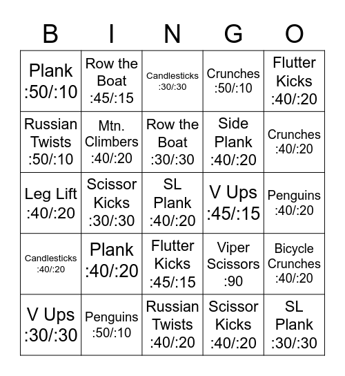FUN TIME ABS :) Bingo Card