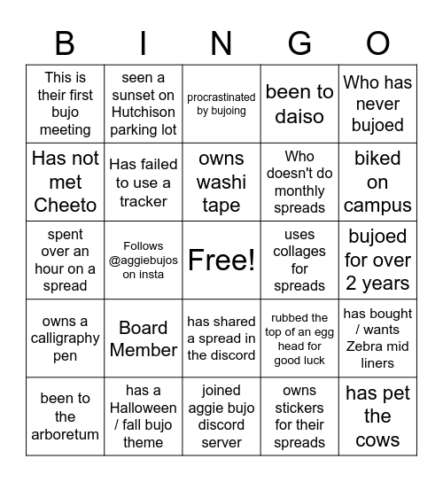 Bujo Bingo! Bingo Card