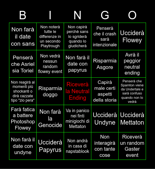 Bingo di Pheel Undertale Bingo Card