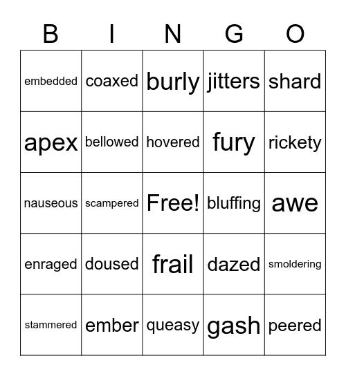 Vocabulary Words Bingo Card