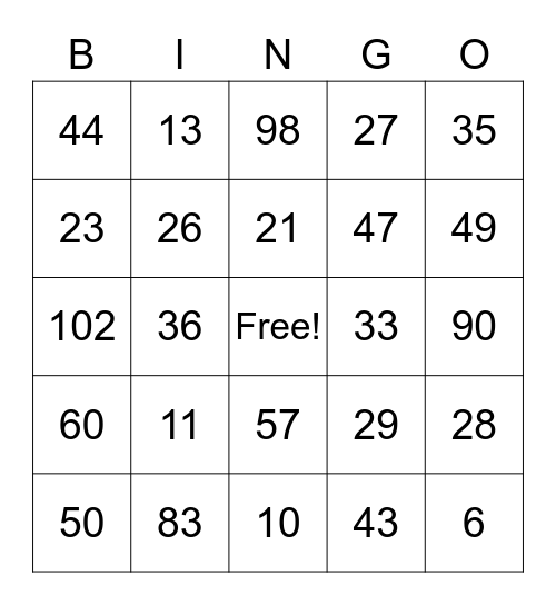 Biggest Loser - Wisper Bingo1 Bingo Card