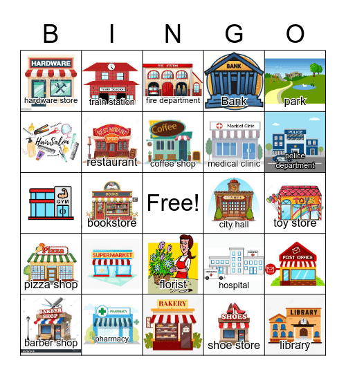 Places in the Community 2 Bingo Card