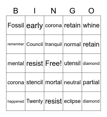 Untitled Bingo Card