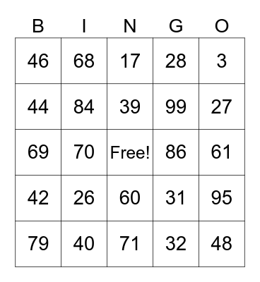 Test - Probability Bingo Card