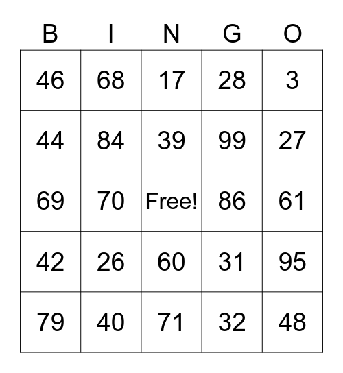 Test - Probability Bingo Card