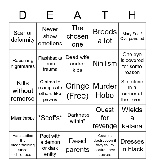 RP Edgelord Bingo Card Bingo Card