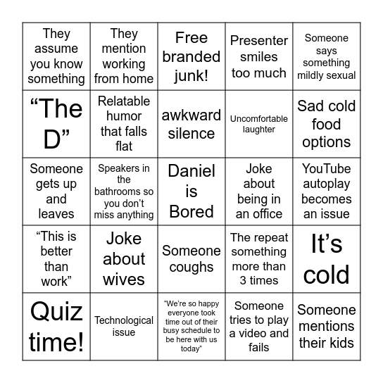 Boring Conference Bingo Card