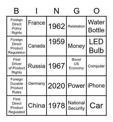 Trade Bingo Card