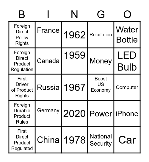 Trade Bingo Card