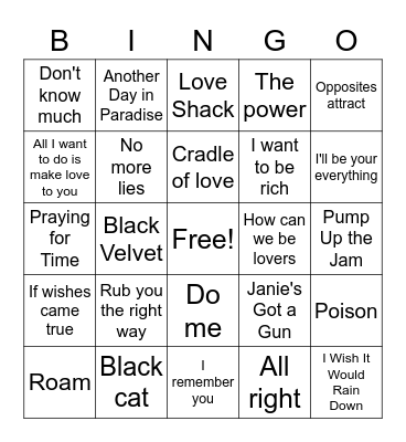 Top Songs of 1990 Bingo Card