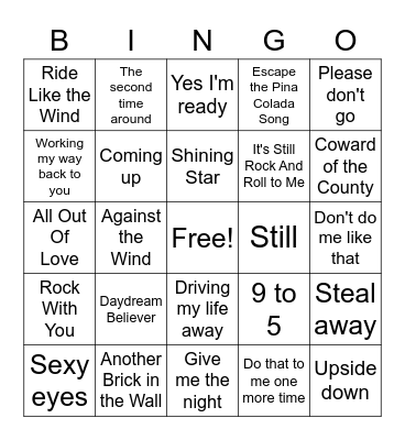Top Songs of 1980 Bingo Card