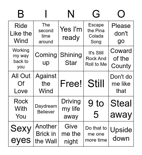 Top Songs of 1980 Bingo Card