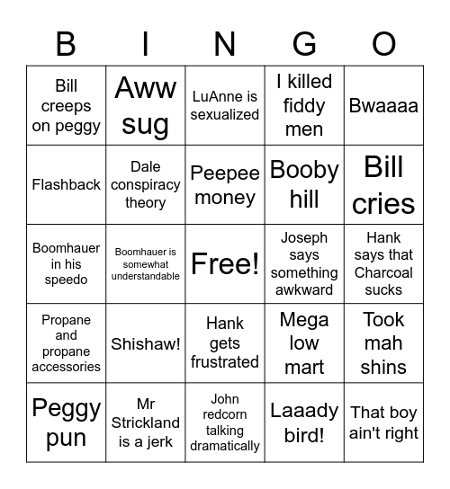 King of the hill Bingo Card