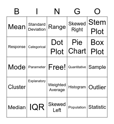 Statistics Vocabulary Bingo Card