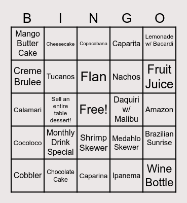 Tucanos BINGO Card