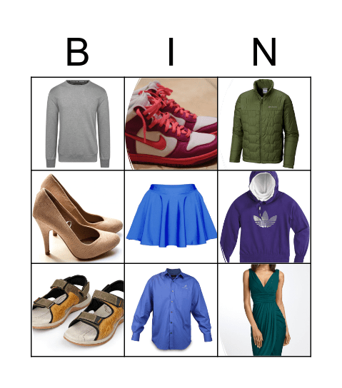 Clothes Bingo Card