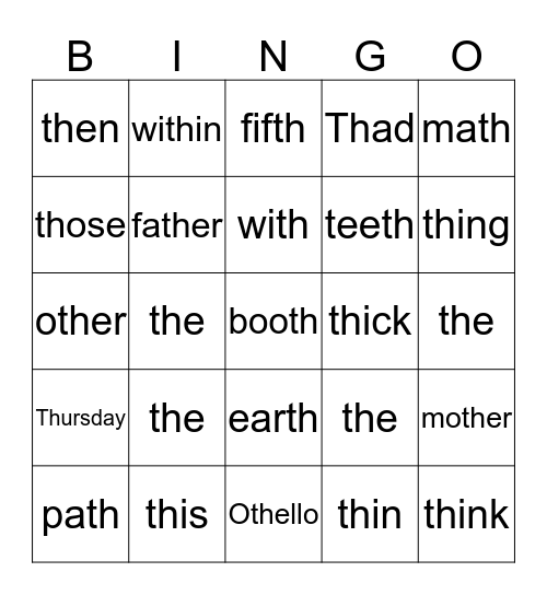 th or Th Bingo Card