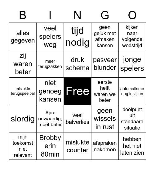 Ajax Europa Bingo Card