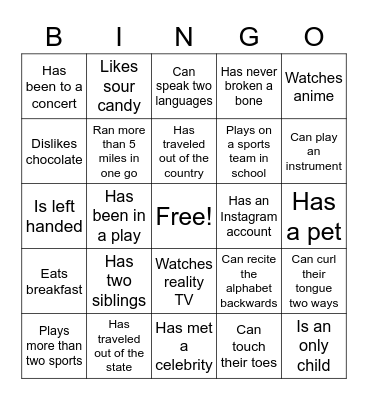 Untitled Bingo Card