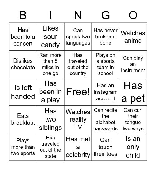 Untitled Bingo Card
