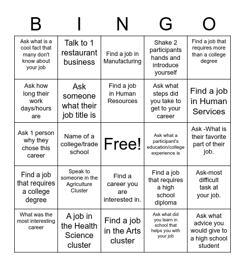 Complete and return to your FCS class on Mon. Bingo Card