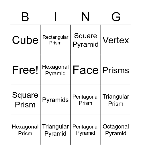 Polyhedra Bingo Card