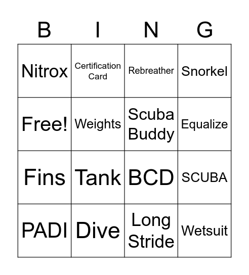 Scuba Bingo Card