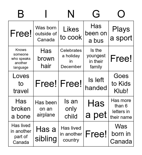 Community Bingo Card