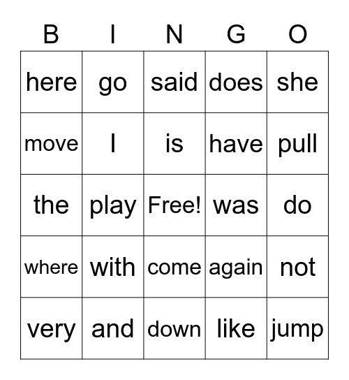 1G Sight Words OCT Bingo Card