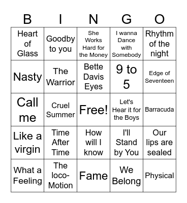 80's Ladies Bingo Card