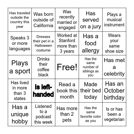 L4 Get to Know You Bingo Card
