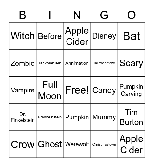 Nightmare Before Christmas Bingo Card