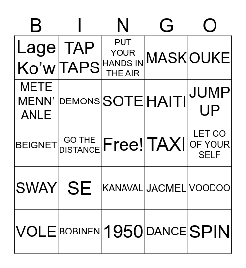 Kanaval Bingo Card